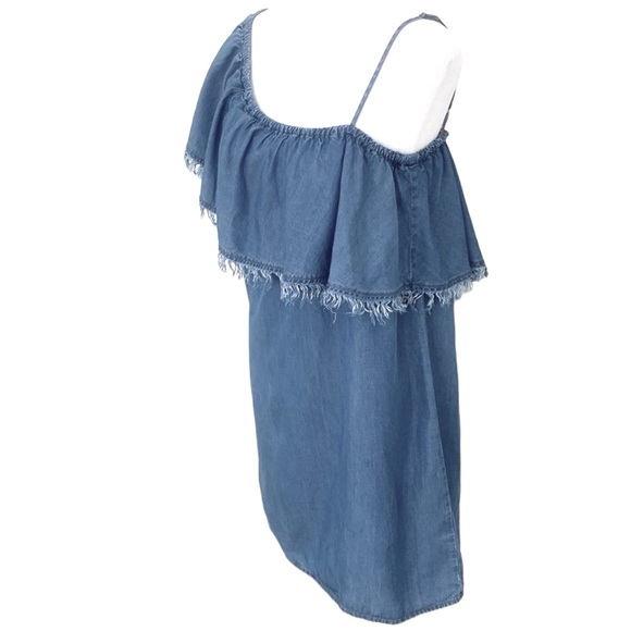Splendid Tencel Off-Shoulder Distressed Sleeveless Jean Denim Dress - Picture 4 of 10